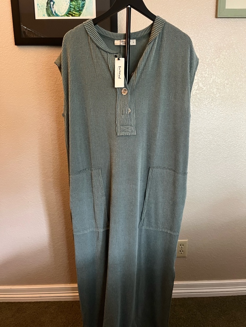 Three Bird Nest Dusty Blue-Green Ribbed Sleeveless Maxi Dress